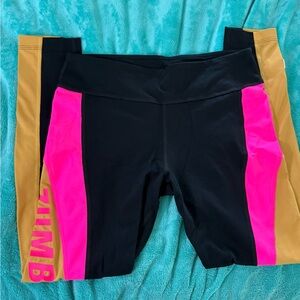 NWOT Zumba Wear Black, Pink and Khaki Cropped Leggings. Size Medium.
